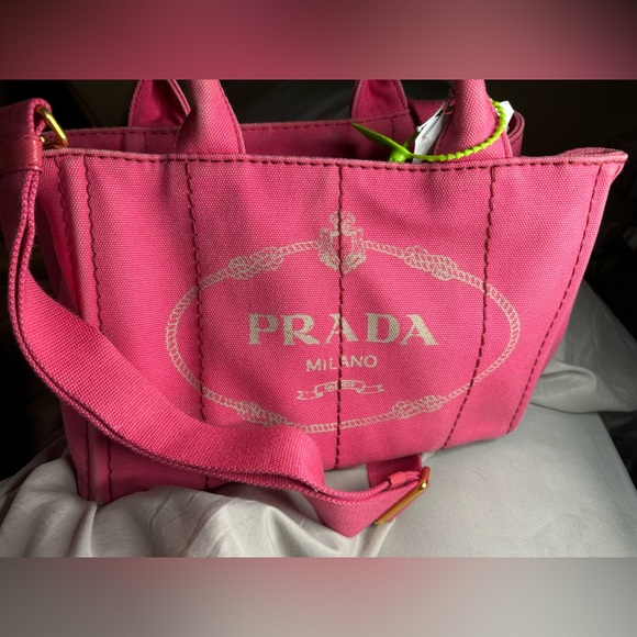 Prada Handbags - Prada Canapa Hand Bag and with Crossbody Strap in Pink